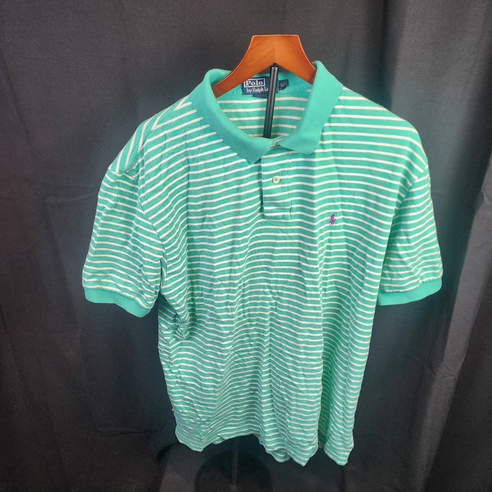 Polo Ralph Lauren Shirt Mens XXL Teal And‎ White Stripes